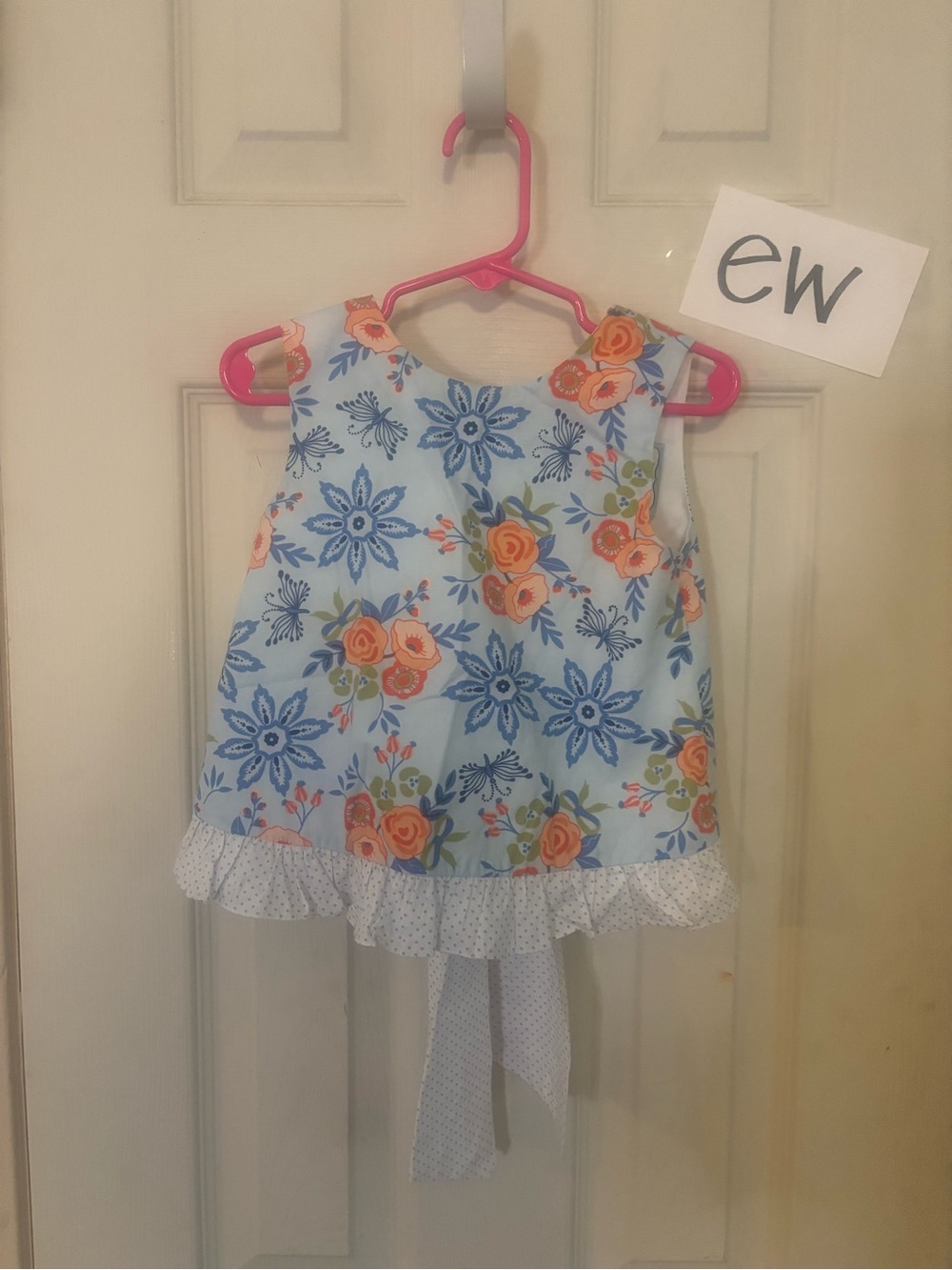 Girls Light Blue Floral Ruffle Tie-Back Dress
